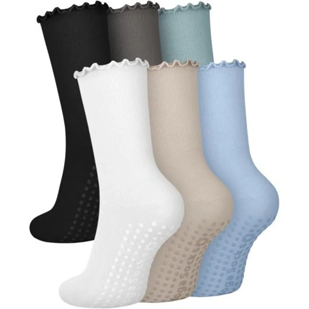 6 Pairs Women's Grip Pilates Socks Non-slip Yoga Athletic Socks, Multicolor